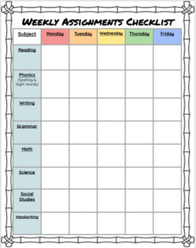 student assignment checklist template