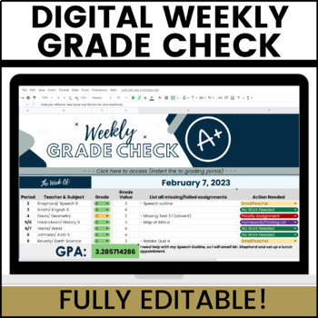 Preview of Digital Weekly Grade Check- Secondary (FREE)
