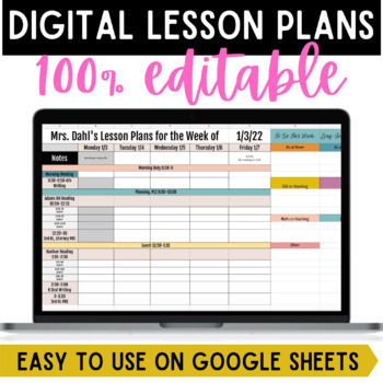 Preview of Digital Weekly Lesson Plan Templates {Google Sheets} - Entirely Editable