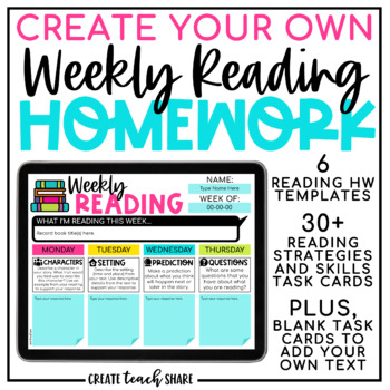 Preview of Digital Weekly Reading Homework | Reading Log | Google Slides