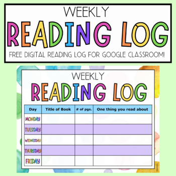 Preview of Digital Weekly Reading Log for Google Classroom | FREEBIE!