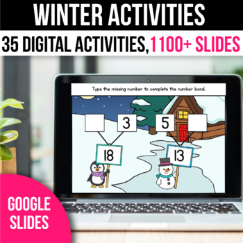 Preview of Digital Winter Activities Kindergarten Math Games for Google Slides 