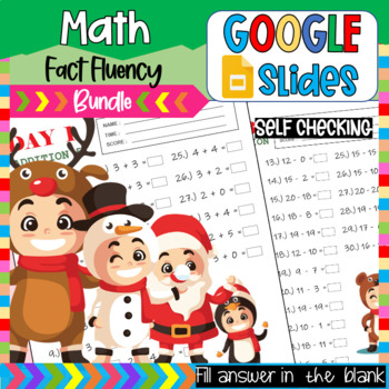 Preview of Digital Winter Christmas Holidays Around The Math Drills, 1st Grade Activity