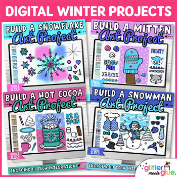 Preview of Digital Build a Snowman, Snowflake, Hot Chocolate, Winter Mitten Craft Resource