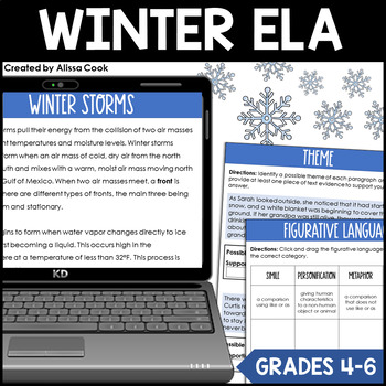 Preview of Digital Winter ELA Activities | Winter Reading Comprehension | Google Classroom