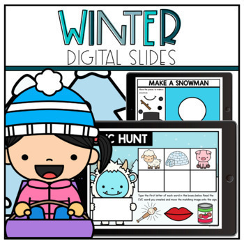 Preview of Digital Winter Google Slides Kindergarten | Winter Math & Literacy