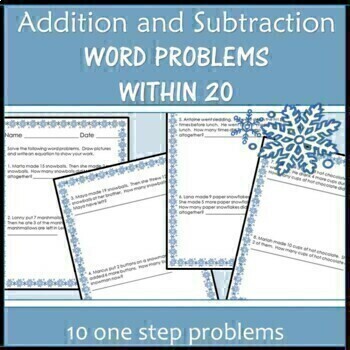 Preview of Digital Winter Math Addition and Subtraction Word Problems within 20 