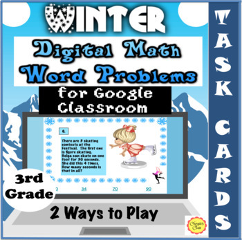 Preview of Digital Winter Math Word Problem Task Card Games and Printables for 3rd Grade 