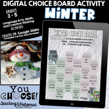 Preview of Digital Winter Reading and Math - Print and Google Slides