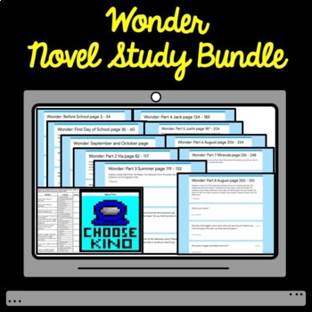 Preview of Digital Wonder Novel Study Google Form Comprehension Quizzes Bundle