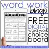 Digital Word Work Bingo FREEBIE | Word Work Choice Board |