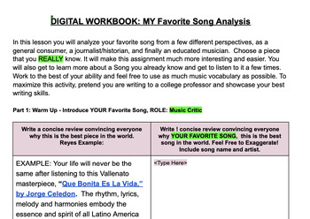Preview of Digital Workbook: My Favorite Song Analysis