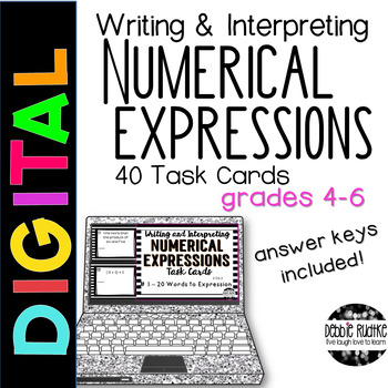 Preview of Digital Writing & Interpreting Numerical Expressions Task Cards