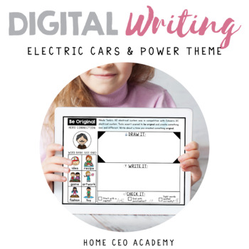 Preview of Digital Writing Prompts - Cars & Power Theme (Week 13 Creative Writing Center)