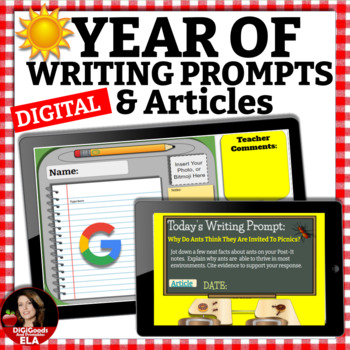 Preview of Digital Writing Prompts with RACE Strategy Full Year