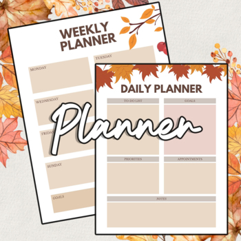 Preview of Digital Yearly Planner (Autumn Leaves Theme) October Gift Idea