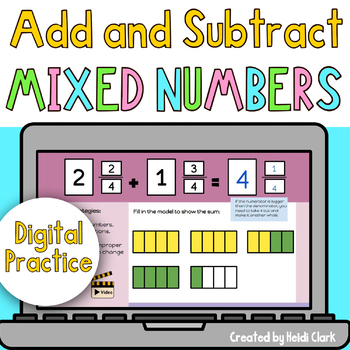 Preview of Digital add and subtract mixed numbers with Interactive Fraction Models
