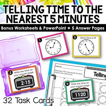 Preview of Digital and Analog Clock Telling Time Task Cards for 2nd Grade