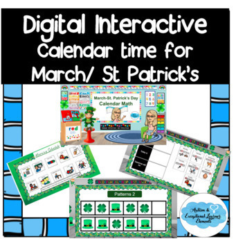 Preview of Digital and Interactive March/St. Patrick's Day Theme Calendar Math Activities