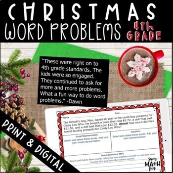 Preview of 4th Grade Christmas Math Word Problems Multi-Step With Graphic Organizer