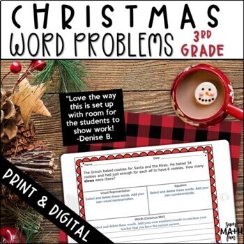 Preview of Digital and Print Christmas Math Word Problems Third Grade Multiple Operations