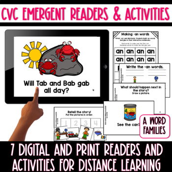 Preview of Digital and Print Emergent Readers & Activities Short A Word Families