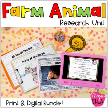 Preview of Digital and Print Farm Animal Research Unit for Google Slides and SeeSaw