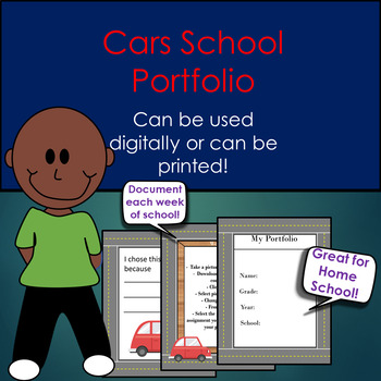 Preview of Digital and Printable Cars School Portfolio