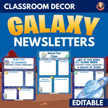 Preview of Classroom Newsletter Templates in Galaxy Outer Space Theme