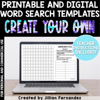 Preview of Digital and Printable Editable Word Search Templates