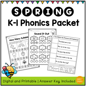 Preview of Digital and Printable K-1 Spring Phonics Packet (Answer Key Included)