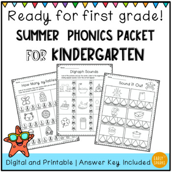 Preview of Digital and Printable Kindergarten Phonics Summer Packet (Answer Key Included)