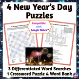Digital and Printable New Year's Day Word Search & Crosswo
