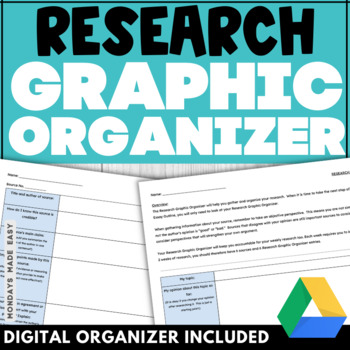 Preview of Graphic Organizer for Research Essay - Digital Writing Template for Google Drive
