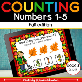 Preview of Digital and printable Fall math game | Counting objects to 5 for Google Slides