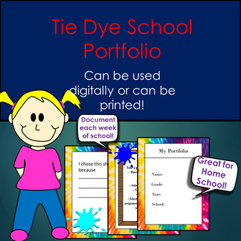 Preview of Digital and printable School portfolio Tie Dye
