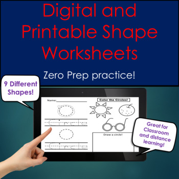 Preview of Digital and printable Shapes Worksheets No Prep Distance Learning