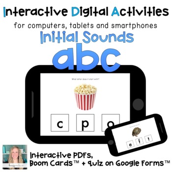 Preview of ABC letter sounds ⋅ Interactive PDF, Boom Cards and Quiz for Special Ed