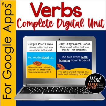Preview of Digital grammar verb tenses for Google Slides™. Quizzes for Google Forms™, Test