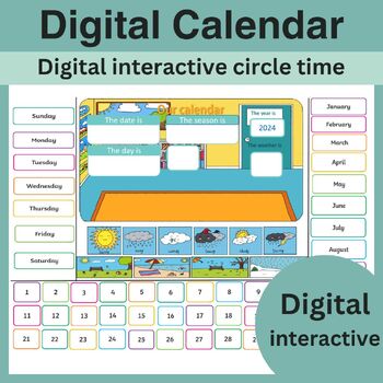 Preview of Digital interactive calendar (Kindergarten - PreK and homeschool) 2024 Calendar