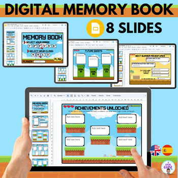 Preview of End of the year Digital memory book- Video game theme- English and Spanish
