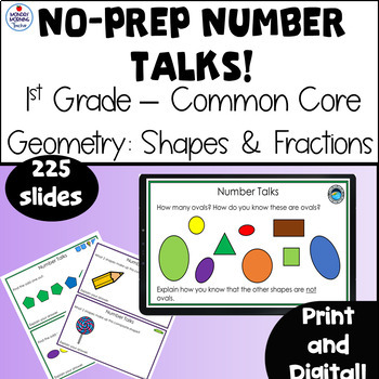 Preview of Digital no prep 1st Gr Geometry Number Talks 2D Shape Composite Shapes Fractions