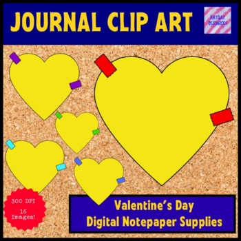 Preview of Digital notes - Rectangle Yellow Virtual Notelets - Valentine's Love Hearts