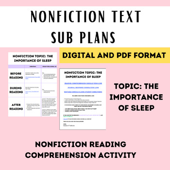 Preview of Digital or Print Sub Plans - Nonfiction Reading Comprehension