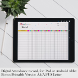 Digital & printable Attendance Record, Attendance Sheet, m