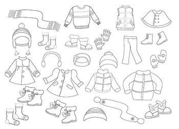 Digital stamp, coloring Winter Clothing Clipart Set by AlefClipArt