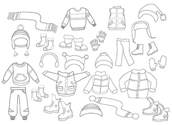 Digital stamp, coloring Winter Clothing Clipart Set for boys by AlefClipArt