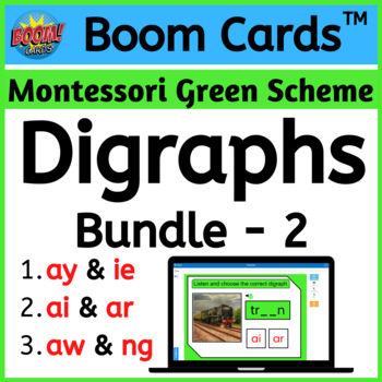 Preview of Digraph Bundle -2 - Boom Cards™ - Montessori Green Scheme - Digital Activity