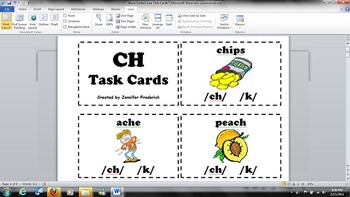 Preview of Digraph CH - /k/ or /ch/ Sound - Task Cards