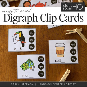 Digraph Clip Card - Vowel Digraphs EA EE EY Pack by you clever monkey